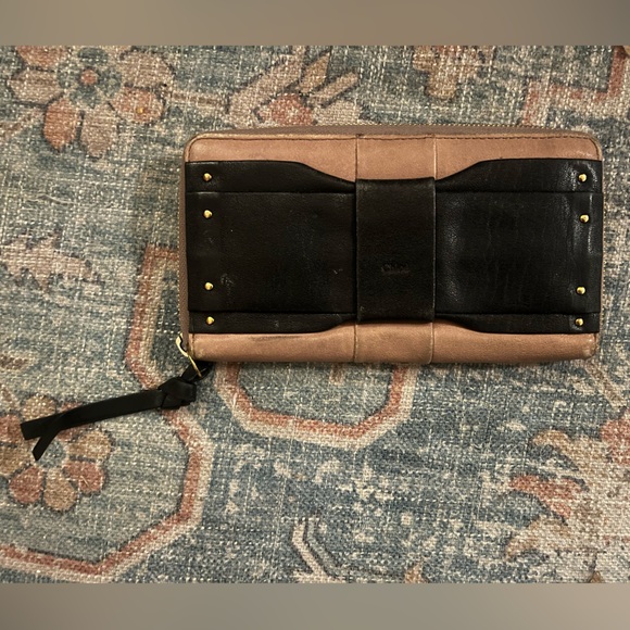 CHLOE Bow Wallet Clutch Leather Zippy Black & Mauve Pink - Picture 4 of 15